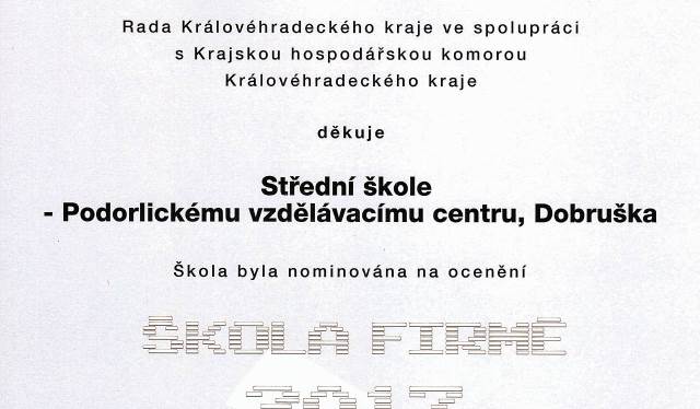 Rada Královéhradeckého kraje opět děkuje naší škole